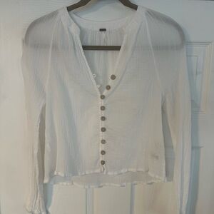 Free People White Button-Up Women's Top